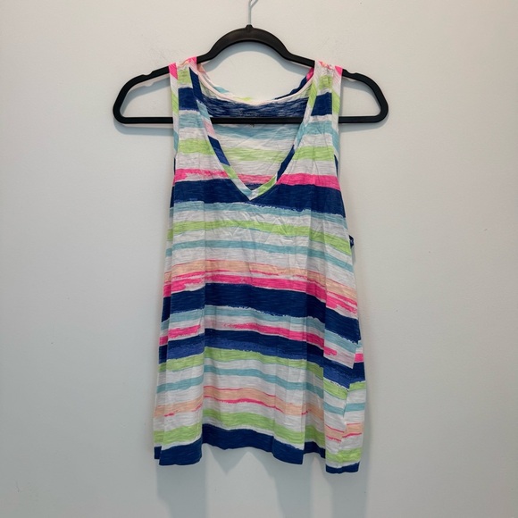 LILLY PULITZER multi Cats Meow Stripe v-neck Jaylynne tank top L - Picture 1 of 7